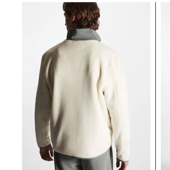 COS Relaxed Fleece Zip Ivory w/ Grey Trim & Chest Pocket Jacket Size L - Picture 2 of 10